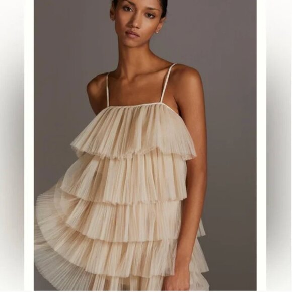 Anthropologie Maeve Strappy Tiered Tulle Mini Dress Medium - Picture 3 of 11